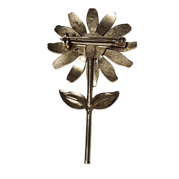 Vintage Retro Red Yellow Enamel Daisy Flower Brooch Pin 60s 70s Fashion Women - Picture 3 of 4
